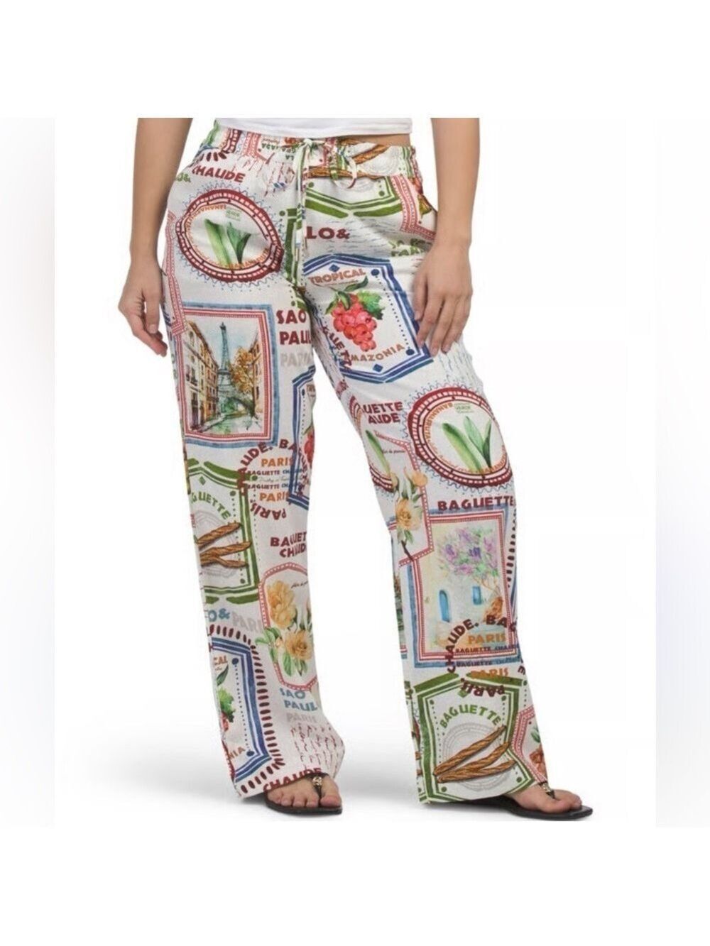 RACHEL ZOE International Garden Linen Wide Leg Pants Drawstring Waist Sz XS VGC